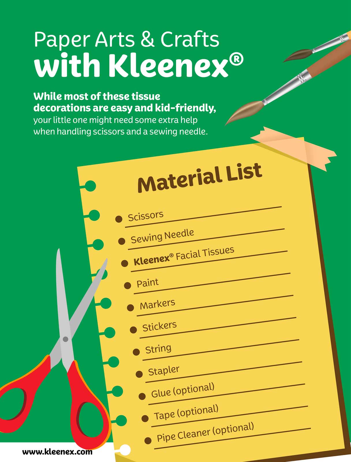 Material list for paper arts and crafts
