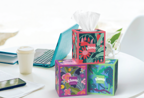 A DIY desk organizer made of recycled Kleenex tissue boxes