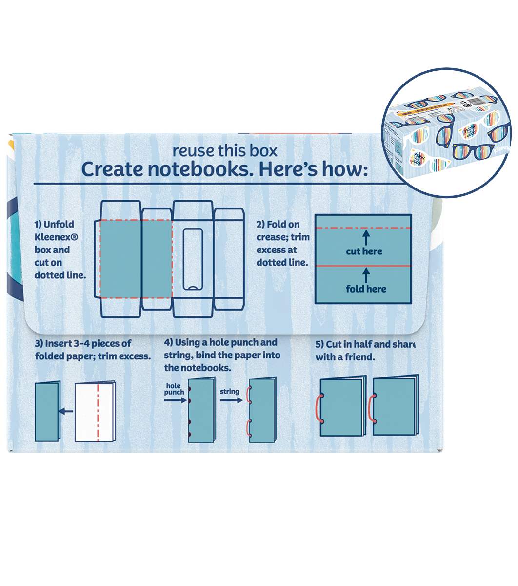 Bottom of tissue box with instructions on how to make notebooks