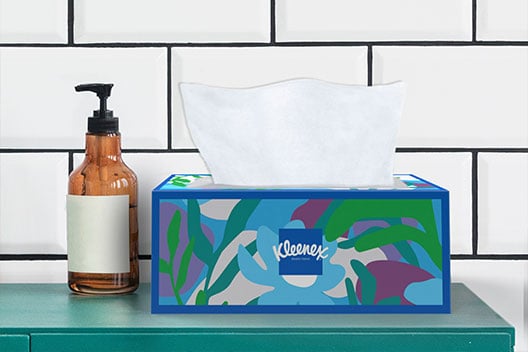 Kleenex® Trusted Care® Rectangle Box Tissues on a bathroom vanity 